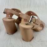 Women's AMS Sarah Silver Grommet Accent Slingback Block Heel Sandals Shoes Nude Size 8.5 Tan Photo 5