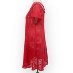 Free People Coral Red Eyelet Cut Out Sheer Boho Mini Dress Size Medium Cover Up Photo 2