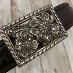 Brighton Black Croc Leather Floral Buckle Belt 32 Photo 2