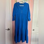 ZARA blue boho flowy Prairie tiered effortlessly chic linen blend midi dress S Photo 11