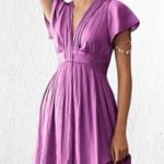 Anthropologie | Vibrant Purple Satin Finish Mini Dress with Deep V-Neckline Photo 19