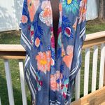 Woven Heart  Lightweight Floral Open Front Cardigan with Fringe One Size Photo 0