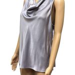 Rachel Roy Cowl Neck Grey Satin Sleeveless Zip Back Flowy Cami Blouse Womens L Gray Size L Photo 2