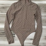 Open Edit Tan Lace Floral One Piece Mock Neck Bodysuit Women's Small Photo 0