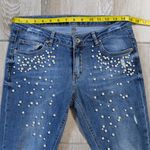 Orfeo Negro Turkey Pearl Embellished Chewed Hem Distressed Girlfriend Jeans Blue Size 27 Photo 3