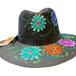HAT MEXICAN Artisanal Hand Painted Fedora Floral Sombrero Panama Bohemian Black Photo 6