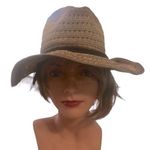 D&Y Straw Summer Gardening Boat Hat Braided Trim Brown/Tan Beach Boho Chic Straw Photo 0