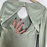 Anthropologie Mint Green Satin Ruched Smocked Blouson Long Sleeve Blouse XS Photo 7