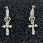 CZ Cross Dangle Drop Earrings for Men Women,Streetwear Punk Hip Hop Unisex Style Silver Photo 0