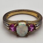 Kiran Jewelers Gold Tone White Fire Opal, Pink Topaz, & Diamond Ring (7) Photo 4