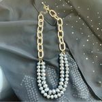 Grey Beaded Layered Necklace Gold Tone Chain Gray Photo 1