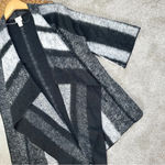 Chico's Chico’s Emma Striped Cardigan Wool Blend Cozy Black & Gray Draped Open-Front Photo 3