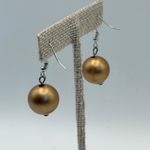 Gold Tone Pearl Ball Drop Earrings Women's Fashion Jewelry Classic Preppy Photo 2