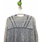 En Crême En Creme Top Womens Small Boho Crochet Insert Floral Blue Tassel Tie Top Blouse Photo 3