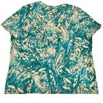 basic editions Blue/Green & White Palm Leaf Stretch Cotton Short Sleeve Size XL Photo 2