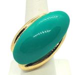 Vintage Retro Teal & Gold Colored Adjustable Ring Blue Photo 0