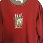 Vintage‎ Blast 1X Red Embroidered Cat Kitten Floral Sweatshirt Top Boho Cottage Photo 1