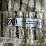 ZARA  Cotton Blend Striped Earth Tone Crinkle Fabric Drawstring Waist Pants XL Photo 4