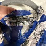 Elie Tahari  Trixie Ruffle Blue and White Floral Textured Sleeveless Blouse Photo 4