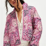 Free People NWT Chloe Quilted Jacket Womens Large Pink Purple Floral Cotton Photo 0