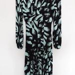 Bebe Vintage  O Jersey Printed Teal Black Long Sleeve Midi Dress Made in USA XS Photo 0
