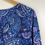 Woman Within Paisley Tunic Top Size 14/16 Blue V-Neck Stretch Boho Comfy Modest Photo 2
