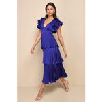 Lulus NWT  Stunning Desire Cobalt Blue Satin Pleated Tiered Midi Dress Ruffle M Photo 6