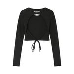 Boutique SIXTH JUNE Long Sleeve Open Back Ribbed Crop Top Women’s Size S Black NWT Photo 1