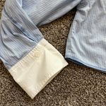 Mango Blue Poplin Button Up White Pinstripe Contrast White Cuffs and Collar XS Photo 2