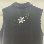 Vtg Size PM Petite Sweater Vest Snowflakes Full Zip Up Black Christmas Woman's Photo 3
