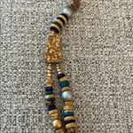 Casual Corner Gold and Blues Wooden Beaded Double Strand Necklace Photo 2