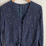Rails  Beaux Ruffle Waist Silk Blouse In Navy Crescent Moon Photo 2