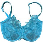Panache vintage superbra sheer vibrant blue Floral Lace Bra 32G underwire bust Photo 0