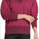 DKNY NWT  Glitter Slouchy V Neck Sweater Magenta Pink Photo 3