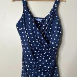 LANDS END Navy Blue Polka Dot V Photo 0