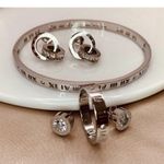 White Gold Roman Numeral Bangle Bracelet Cubic Zirconia Stackable womens jewelry Silver Photo 5