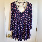 Volcom  Nevermore Navy Floral Button Up Long Sleeve Babydoll Dress Photo 7