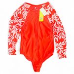 All In Motion  Red and White Leaf Print Wonen’s Swimsuit Wetsuit Photo 3
