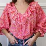 Mille Francesca Orange and Pink Floral Carnation Cotton Ruffle Top Size XS Photo 0