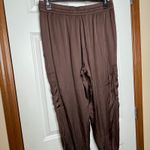 Aerie  NEW Large Chocolate Satin Cargo Jogger Pant Drawstring Waist Photo 6