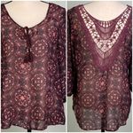 Maurice's maroon semi-sheer silky blouse with front tie & cutout back Medium EUC Photo 1