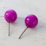 Vintage Stud Earrings Neon Fuchsia Ball 3/8" Pink Photo 3