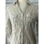  Blouse Small Sheer Shirt Top Button Front Rayon Nylon Chico's‎ Beige Photo 1