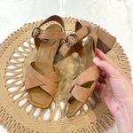 Paul Green  Tan Suede Cross-Front Velcro Ankle Strap Heel Sandals UK4.5/US7 Photo 1
