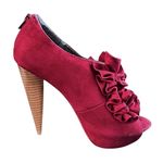 Charlotte Russe  Shoes Womens Red Peep-Toe Booties Ruffled Suede Platform Size 6 Photo 3