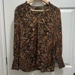 Black Tape Brown Tan Ruffled Long Sleeve Blouse Size M Photo 1