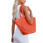MODA LUXE Orange Vegan Leather Tote Bag Canvas Pouch Resort Boho Preppy Cottage Orange Photo 2
