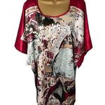 Vintage 90s Y2K Yunzhicheng Scenic Print Tunic Top Silky Draped Red Multi OS Size undefined Photo 0