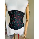 Orchard Corset Cherry Print Waist Corset Size 26 Steel Boning Laceup Under Bust Black Photo 1