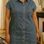 Tommy Hilfiger Vintage  Y2K Denim Mini Dress Pearl Button Front Western Size 14 Photo 0